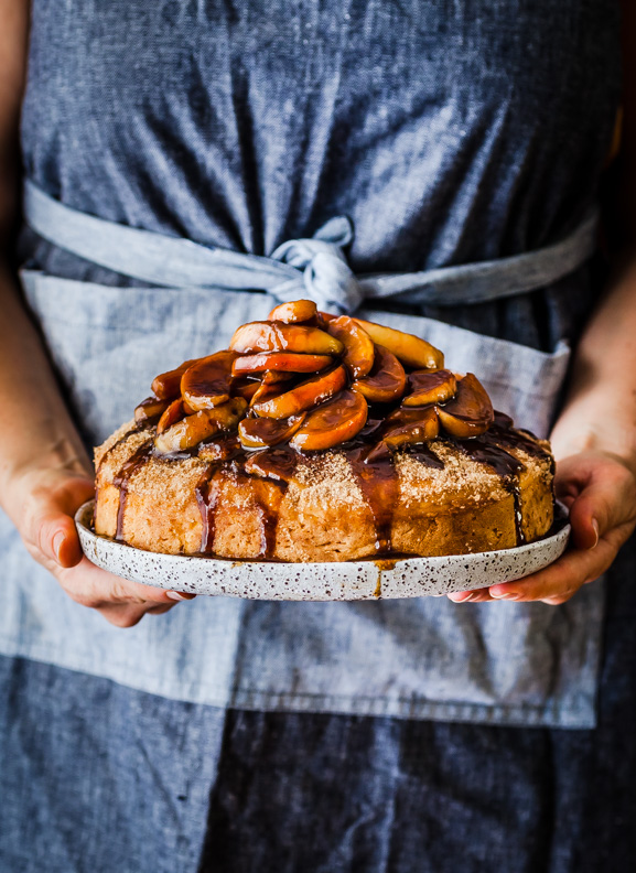 Cinnamon Tea Cake with Salted Caramel Apples (DF, GF, Vegan & Nut Free} - The Whimsical Wife